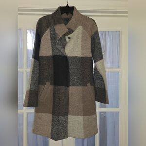 Paraphrase Checkered Pea Coat in Brown and Black